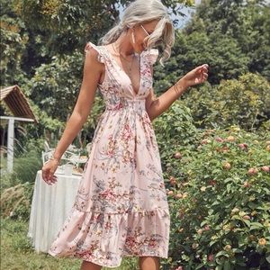 V neck floral midi dress